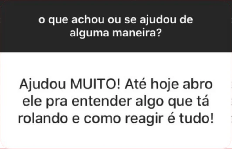 Feedback de cliente sobre leitura astrológica: “Ajudou MUITO! Até hoje abro ele pra entender algo que tá rolando e como reagir é tudo!”